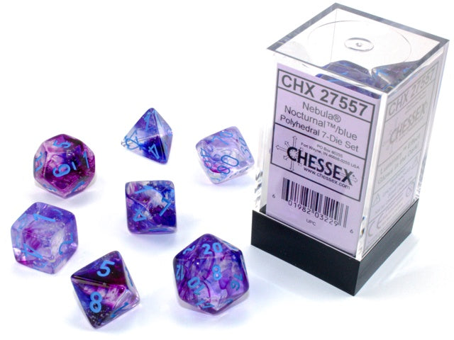 Chessex - Nebula Luminary Polyhedral 7-Die Set - Nocturnal/Blue (CHX27557)