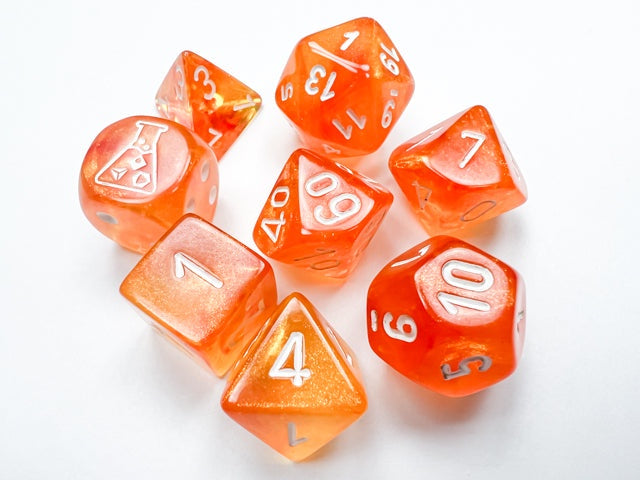 Chessex - Borealis Polyhedral 7 Dice Set - Blood Orange/White Luminary (CHX30052)