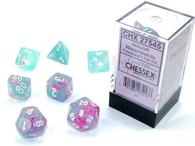 Chessex - Nebula Luminary Polyhedral 7 Die Set – Wisteria/White (27545)