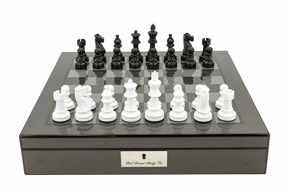 Dal Rossi Set Carbon Fibre 16 With Black/White Pieces Chess Set