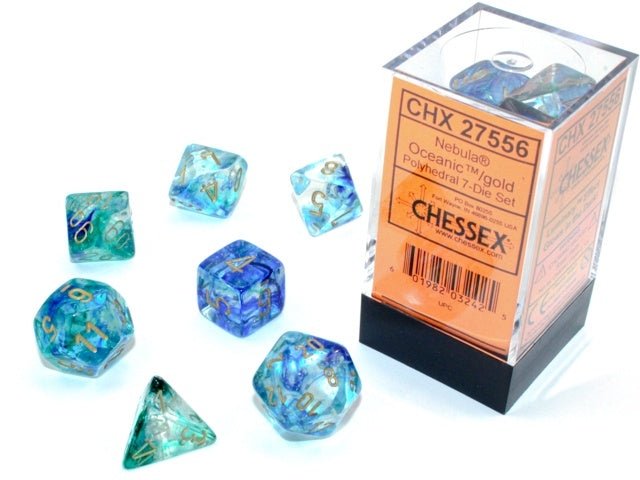 Chessex - Nebula Luminary Polyhedral 7-Die Set - Oceanic/Gold (CHX 27556)