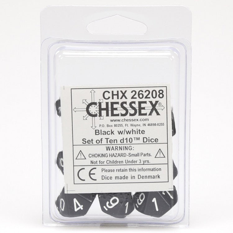 Chessex - Opaque Polyhedral D10 Set - Black/White (CHX26208)