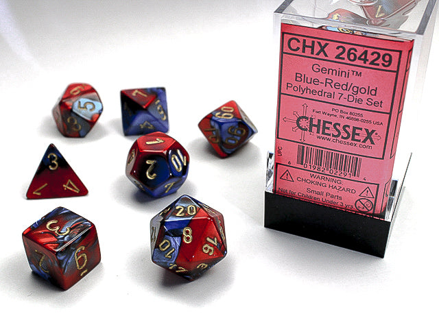 Chessex - Gemini Polyhedral 7-Die Set - Blue Red/Gold (CHX26429)