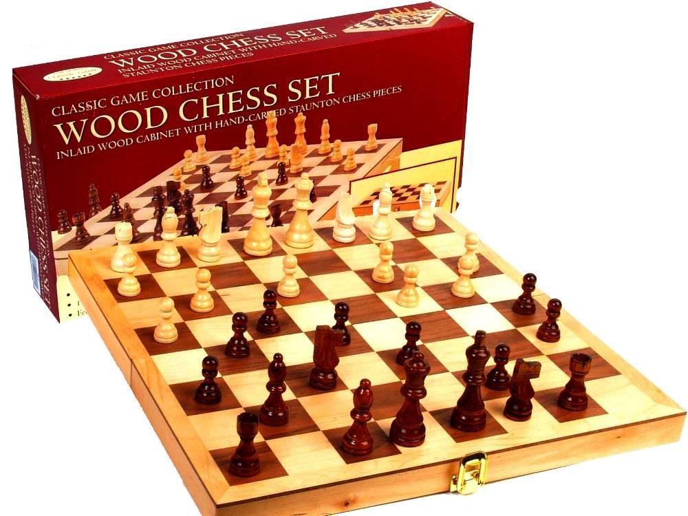 Chess, Wood 15" Inlaid Board - Good Games