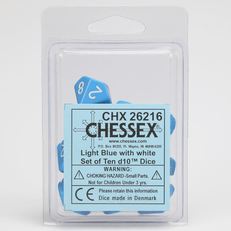 Chessex - Opaque Polyhedral D10 Set - Light Blue/White (CHX26216)