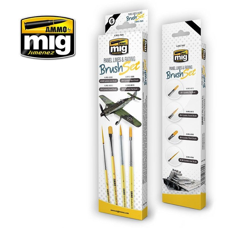 Ammo by MIG Brushes - Panel Lines and Fading Brush Set
