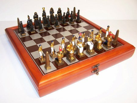 Dal Rossi - Hand Painted Egyptian with 75mm pieces 45cm Chess Set Board &amp; Storage Box