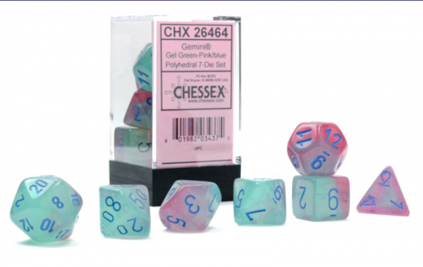 Chessex - Gemini Gel Green-Pink/Blue Luminary 7-Die Set (CHX 26464)