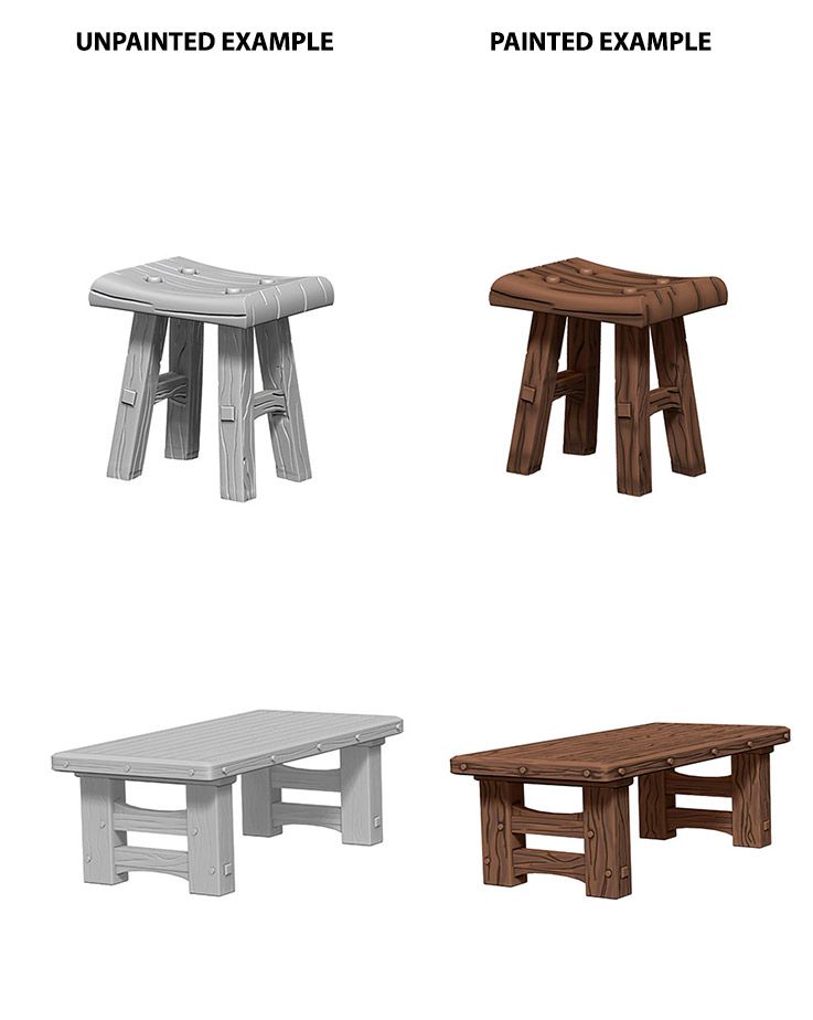Pathfinder Deep Cuts Unpainted Minis Wooden Table &amp; Stools