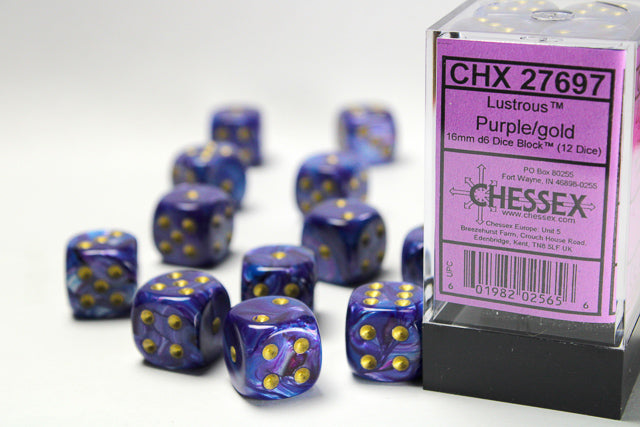 Chessex Lustrous 16mm D6 Purple/Gold (12) (CHX 27697)