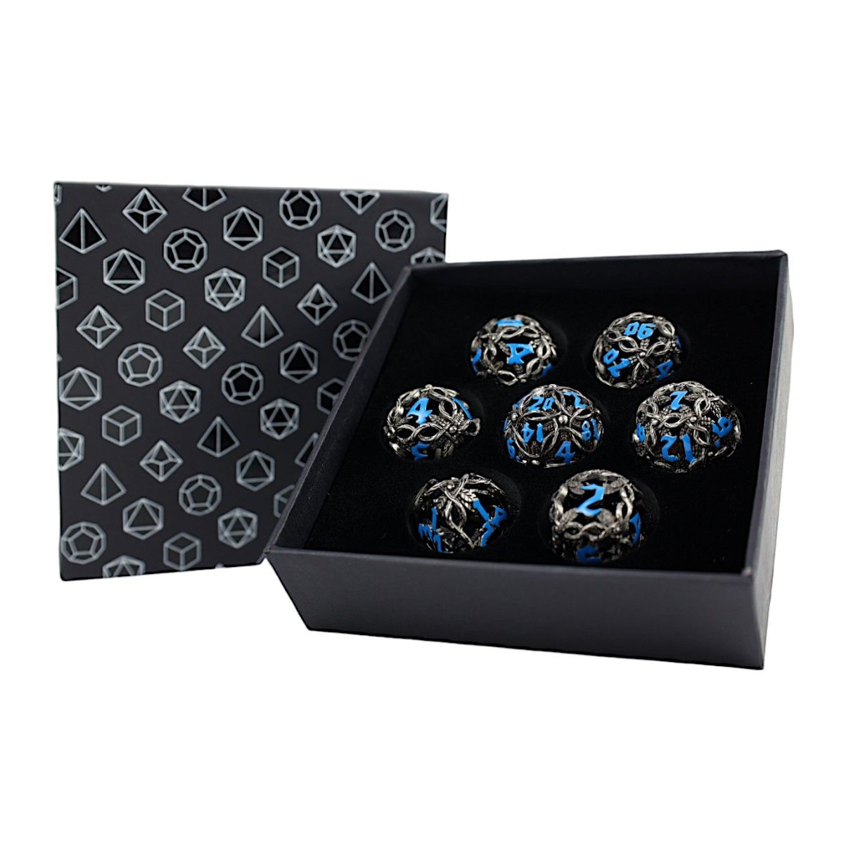 LPG Dice RPG Set Hollow Vines - Stainless and Blue