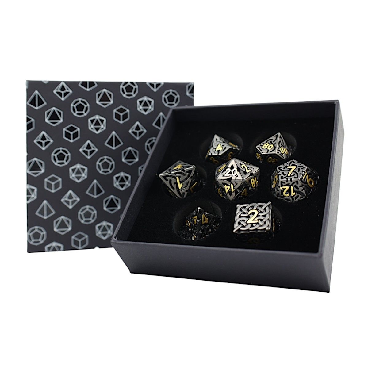 LPG Dice RPG Set Hollow Textures - Black &amp; Gold