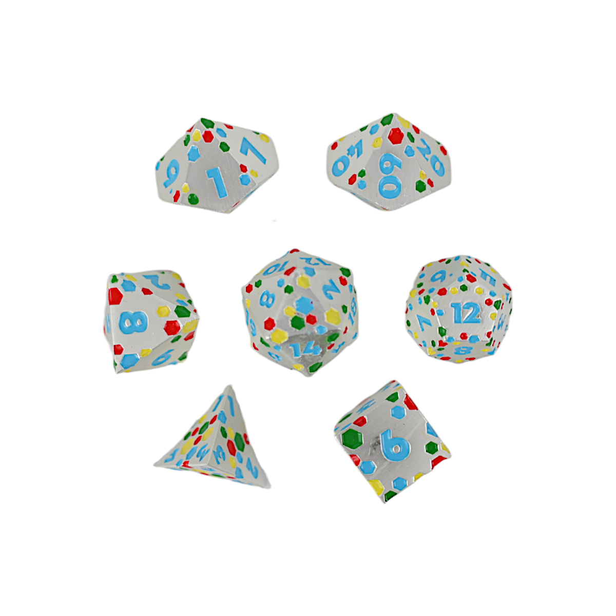 LPG Dice RPG Set Inscripted Hex Rainbow White