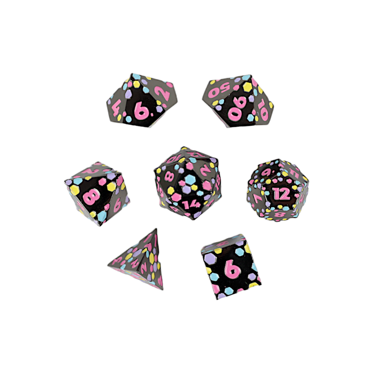 LPG Dice RPG Set Inscripted Hex Pastel Black