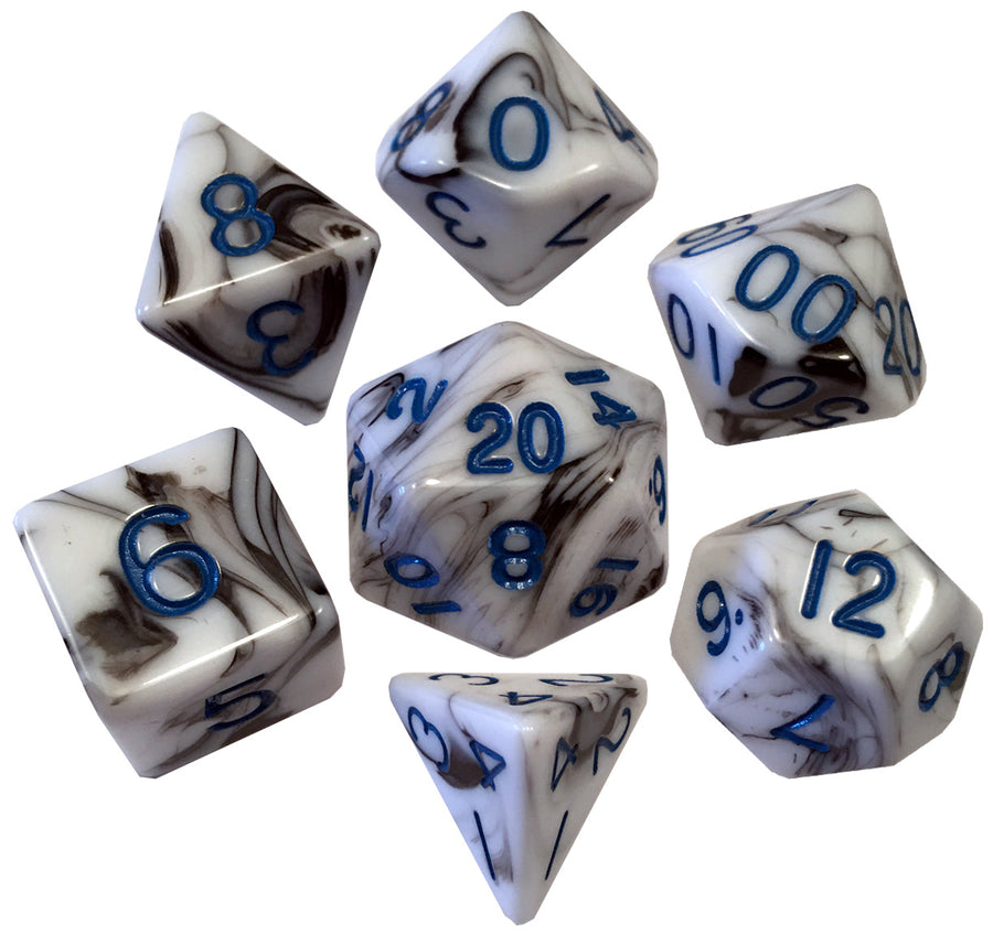 Metallic Dice Games - Acrylic Dice Set Marble - Blue Numbers