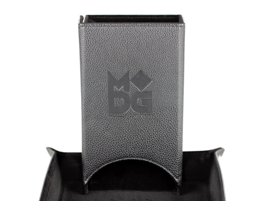 Metallic Dice Games - Fold Up Leather Dice Tower - Black