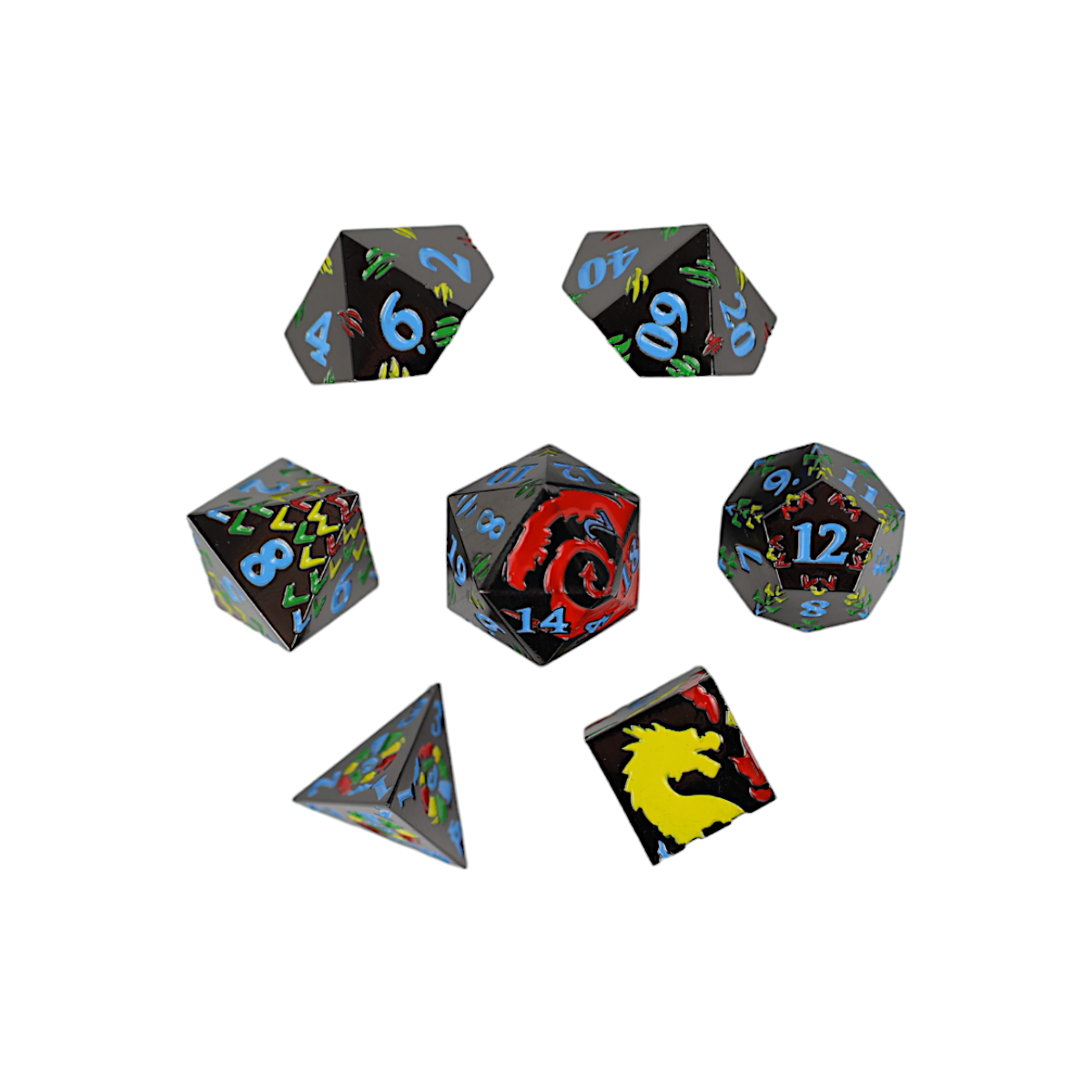 LPG Dice RPG Set Inscripted Dragon Rainbow