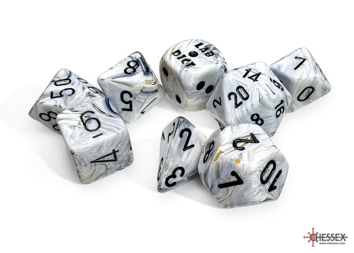 Chessex Marble Calcite/blue Polyhedral 7-Dice Set (with bonus die) CHX 30067 (Preorder)