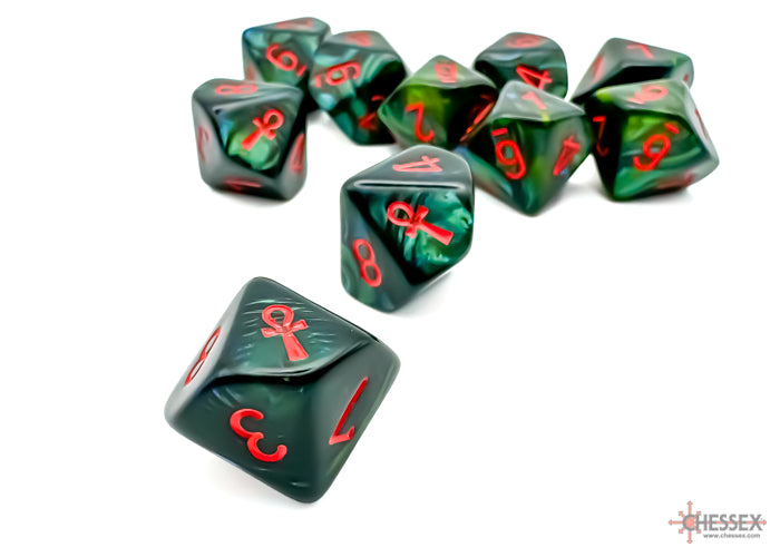 Chessex Scarab Jade/red Ankh D10 (10 set) - CHX 29025 (Preorder)