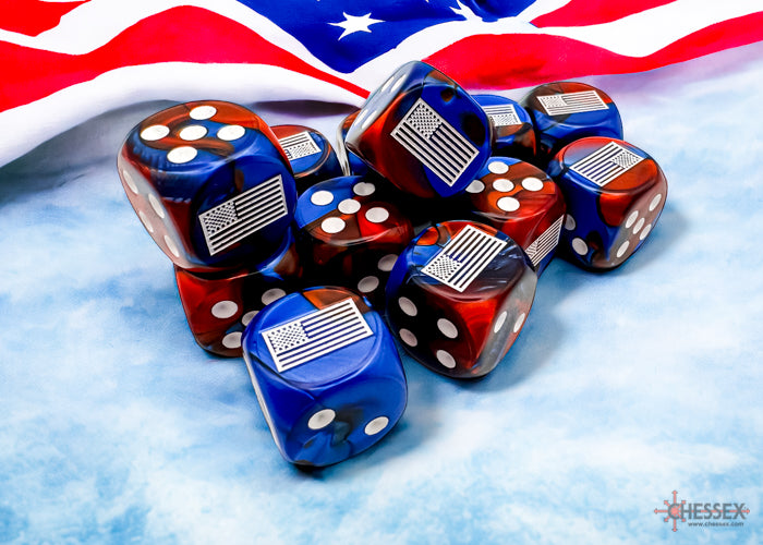 Chessex United States War Dice Gemini Blue-Red/white 16mm d6 Dice Block (12 dice) (CHX 29065) (Preorder)