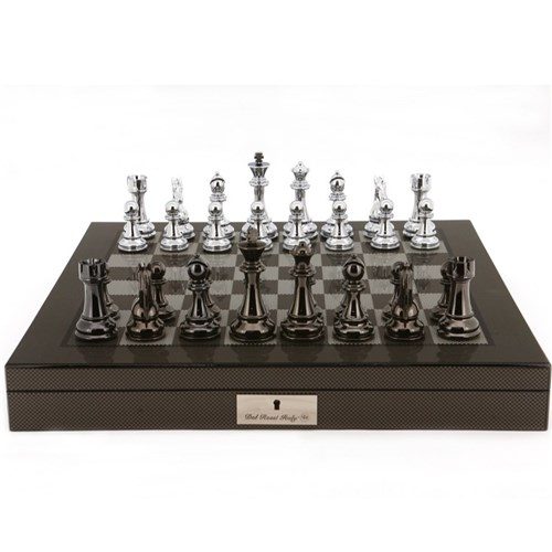 Dal Rossi Carbon Fibre 20 Chess Board with Silver and Black 110mm Pieces
