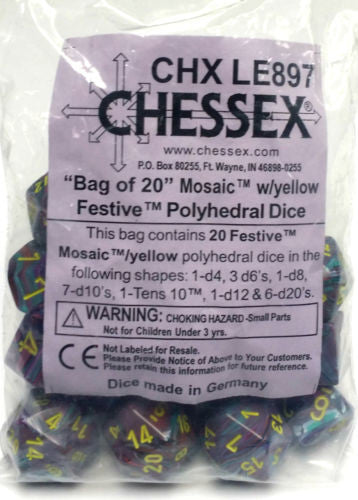 Chessex Festive Bag of 20 Mosaic/Yellow Dice - CHX LE897