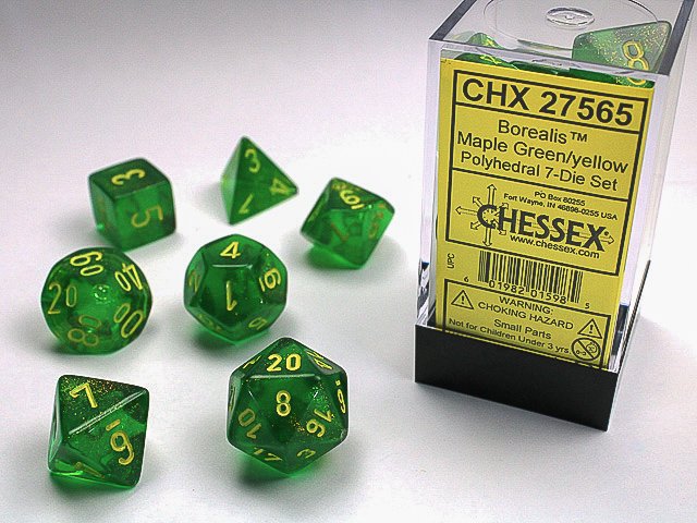 Chessex - Borealis Polyhedral 7-Die Set - Maple Green/Yellow (CHX27565)