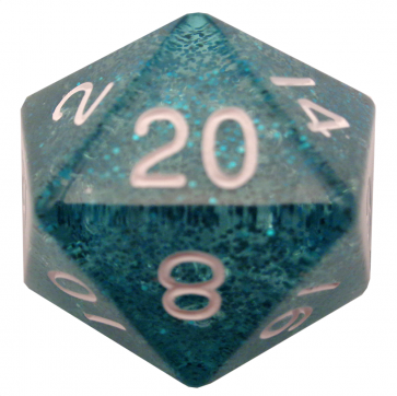 Metallic Dice Games 35mm Mega Acrylic d20 Dice: Ethereal Light Blue with White Numbers