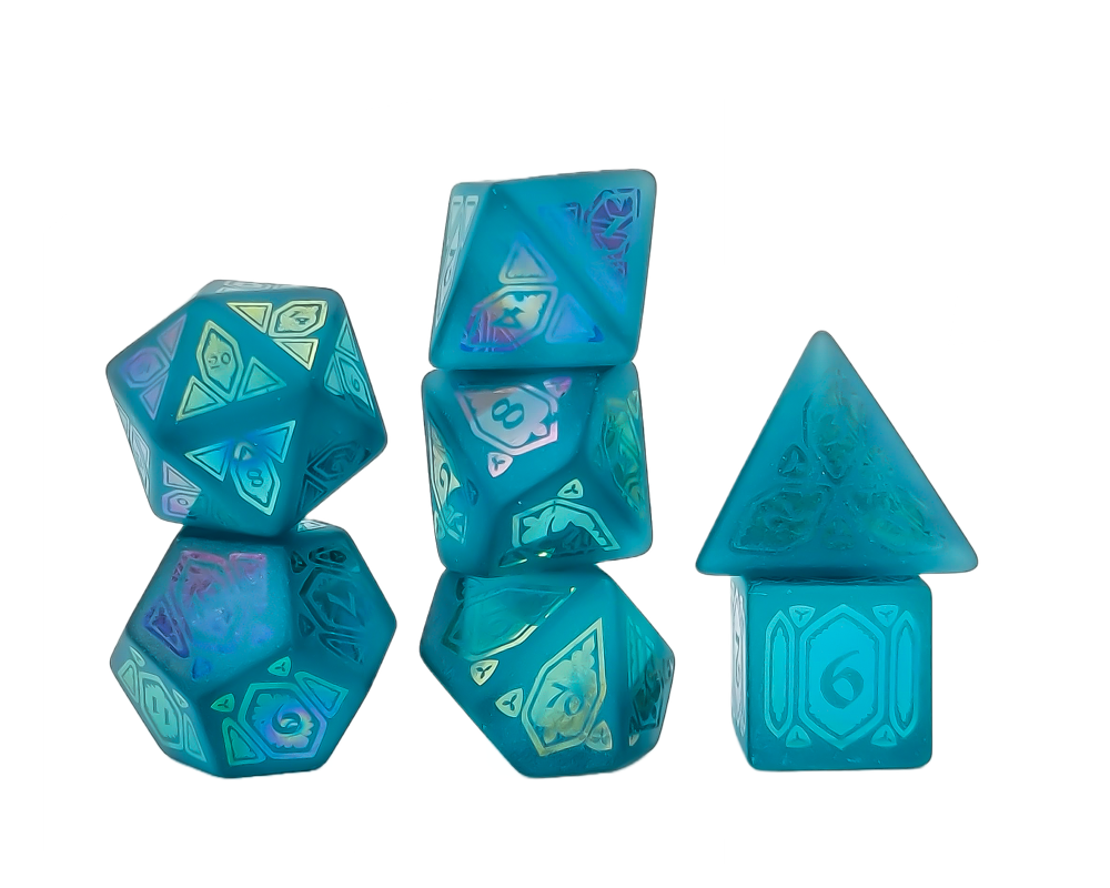 Level Up Dice - Aurora Ionized Cathedral Blue Crown Crystal