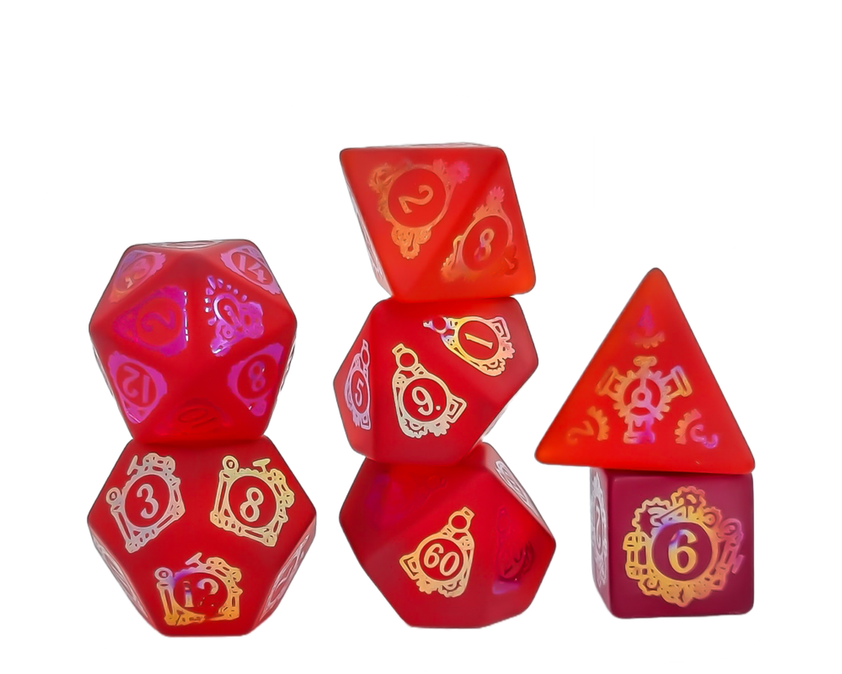 Level Up Dice - Gold Ionized Helio-Rivet Crown Crystal Red