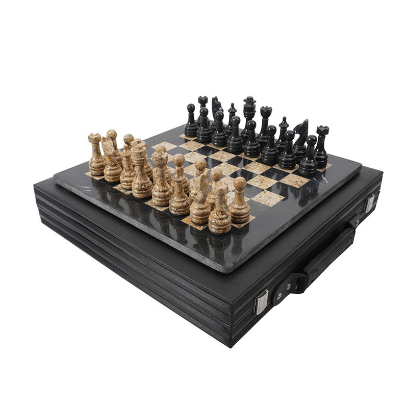 15inch Chess Set with Storage - Black and Coral