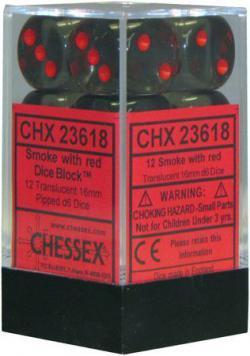 Chessex Translucent Smoke/Red 16mm d6 Dice Block (12 Dice) - CHX 23618