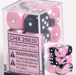 Chessex Gemini Black-Pink/White (12) (CHX 26630)