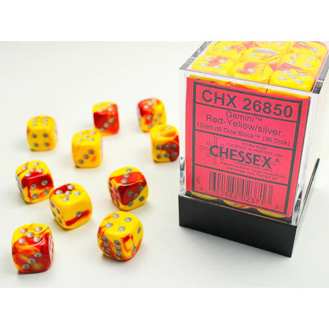 Chessex Gemini 12mm D6 Red-Yellow/Silver (36) (CHX 26850)