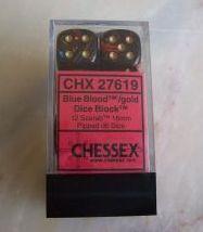 Chessex 16mm D6 Dice Block Scarab Blue Blood/Gold