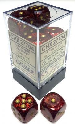 Chessex 16mm D6 Dice Block: Glitter Ruby Red/Gold - CHX 27704