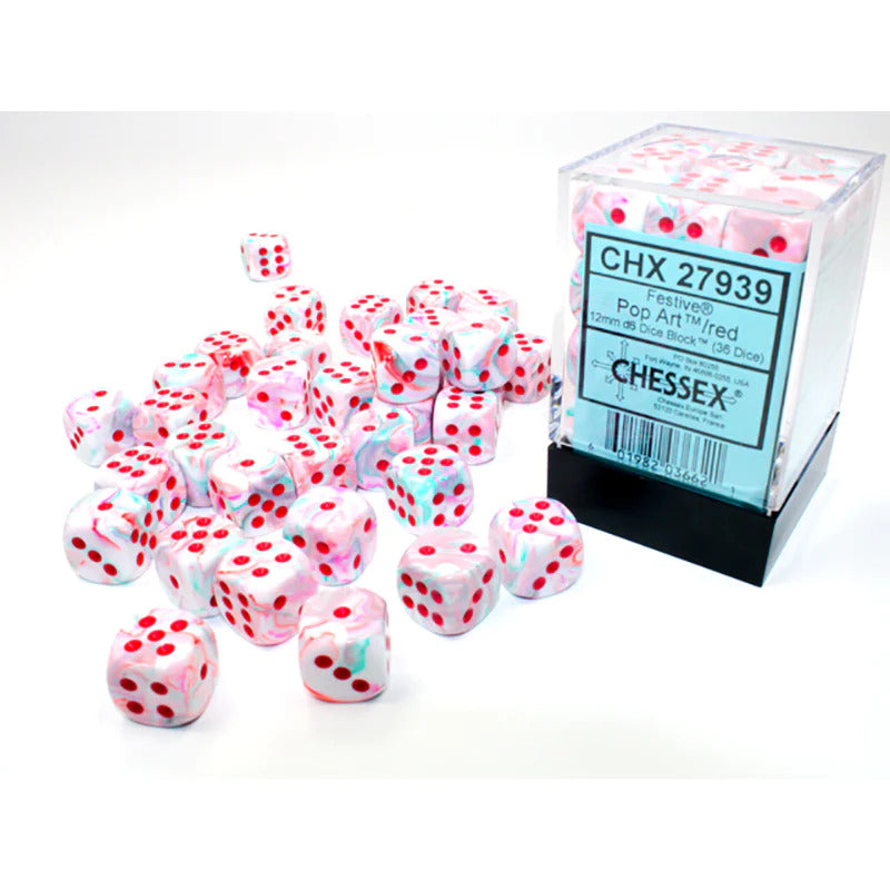 Chessex Festive 12mm D6 Pop Art/Red (36) (CHX 27939)