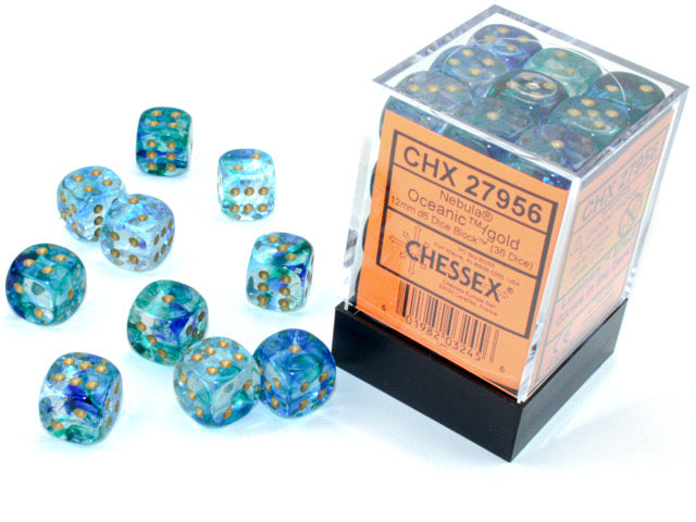 Chessex Nebula Luminary 12mm 36 Die Set – Oceanic/Gold (CHX 27956)