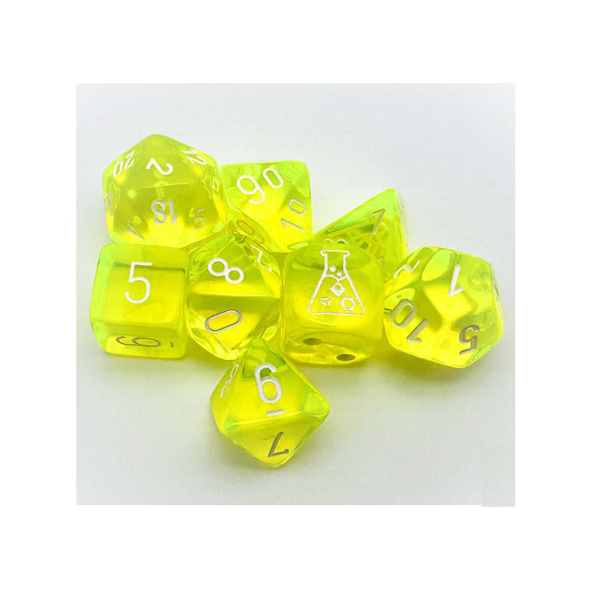Chessex - Translucent Polyhedral Neon Yellow/white 7 Die Set - CHX30061