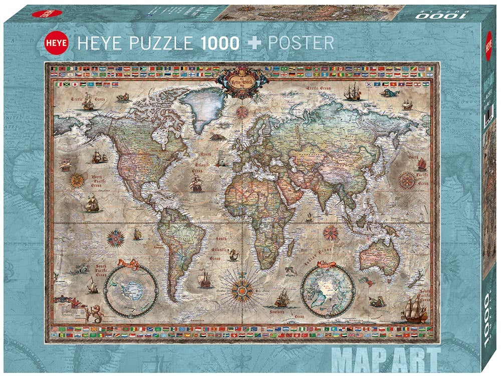 HEYE Map Art Retro World 1000 Piece Jigsaw