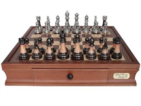 Dal Rossi 16 Chess Board with Staunton Metal/Marble Finish Pieces