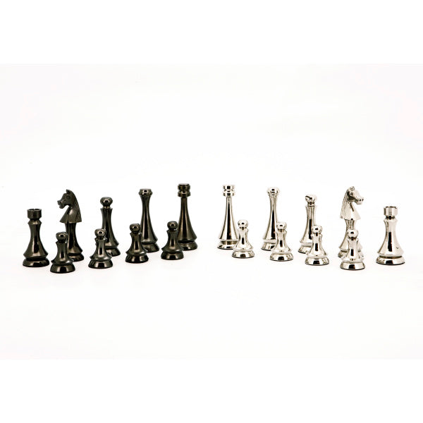 Dal Rossi Italy Chess Pieces Metal Dark Titanium and Silver 85mm Chessmen