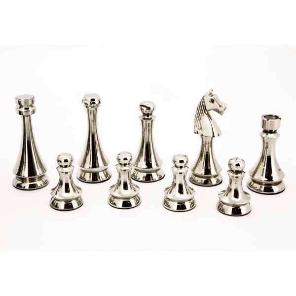 Dal Rossi Italy Chess Pieces Metal Dark Titanium and Silver 85mm Chessmen