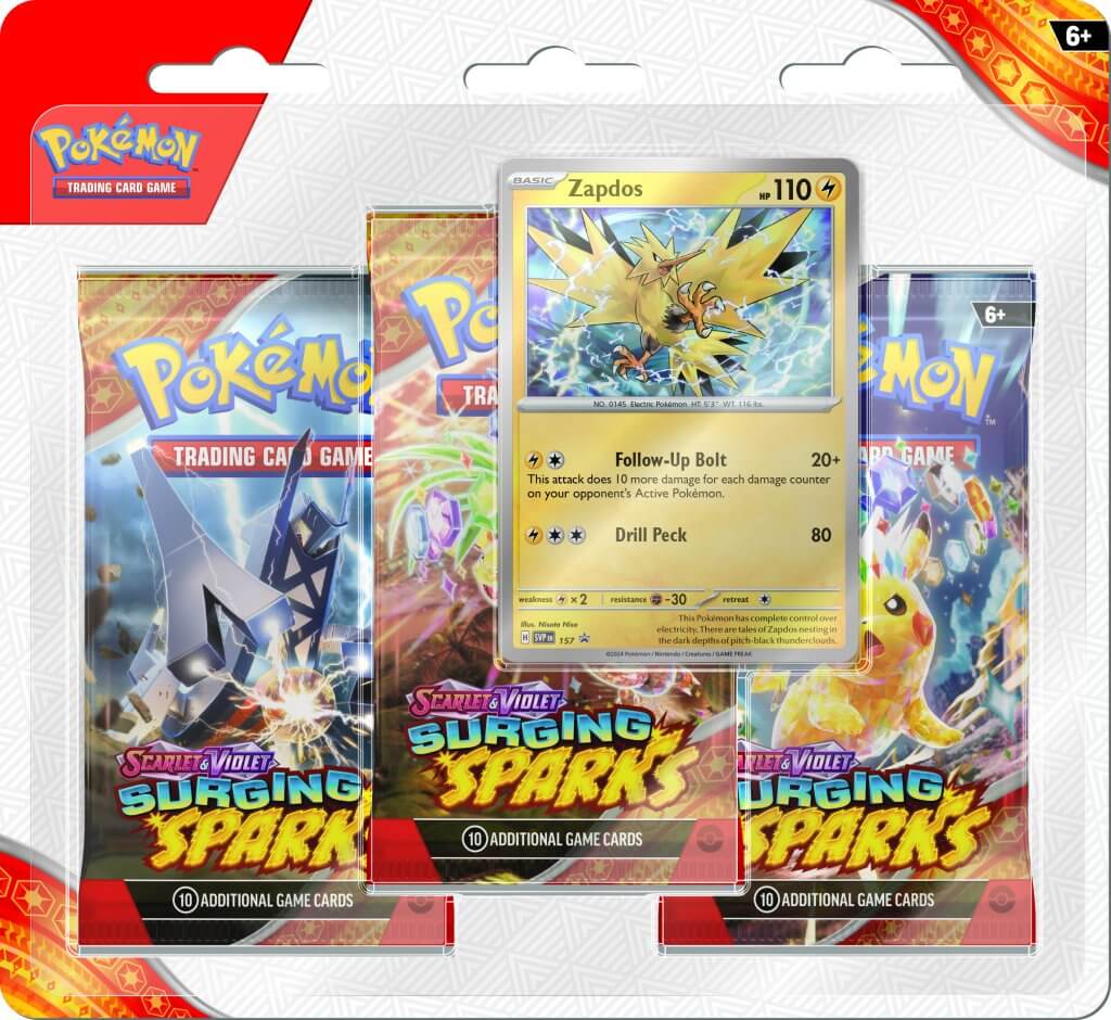 Pokemon TCG Scarlet &amp; Violet Surging Sparks Three Booster Blister (Preorder)