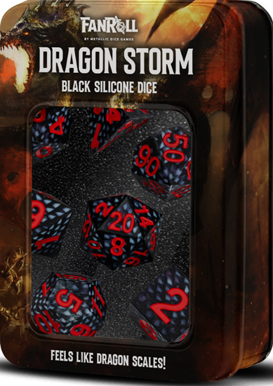Metallic Dice Games - Silicone 16mm Poly Dice Set - Dragon Storm Silicone Black Dragon Scales