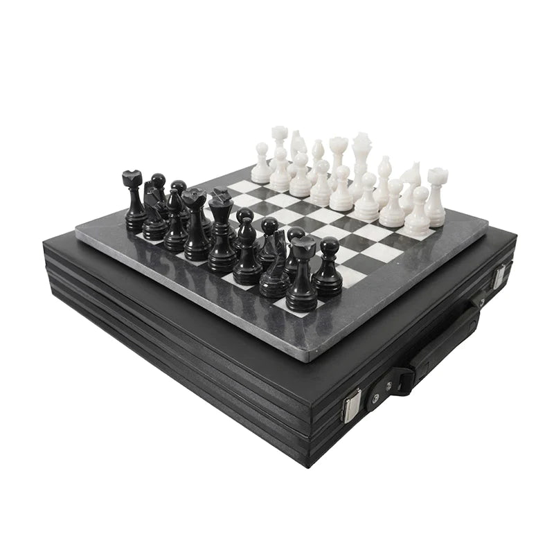 Chess Set With Storage Box - Black &amp; White 38cm