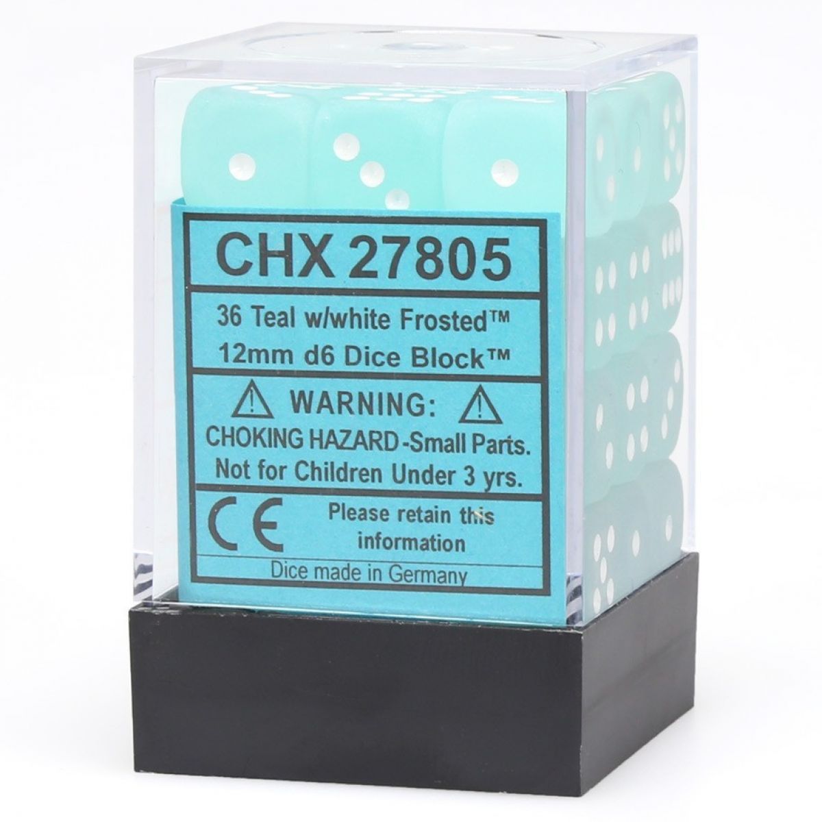 Chessex Frosted 12mm D6 Teal/White Block (36) - CHX 27805