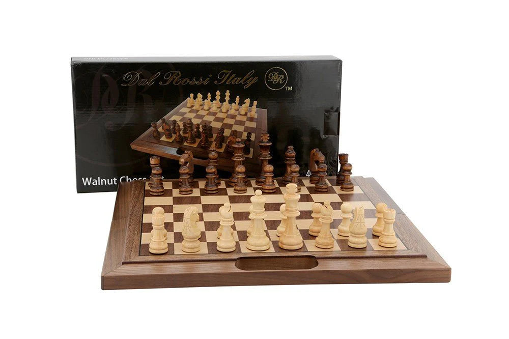 Dal Rossi Chess Set Walnut Folding Bevelled Edge With Handle 16 Inch