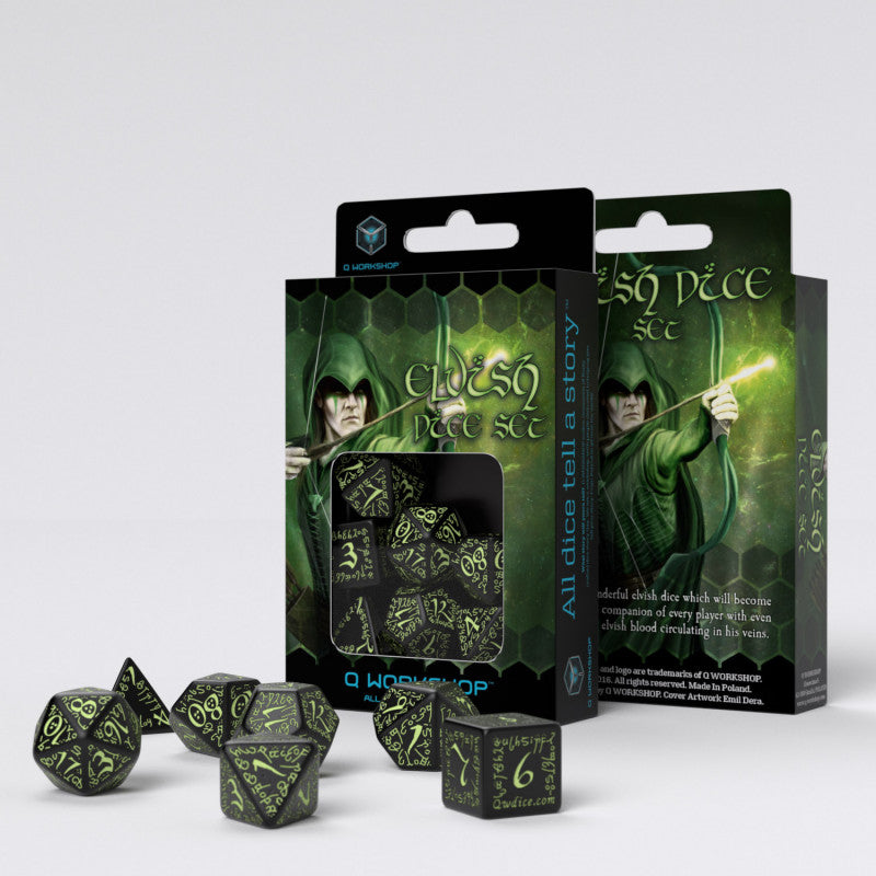 Q Workshop - Black &amp; Glow-In-The-Dark Elvish Dice (7)