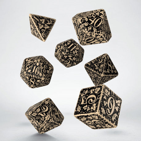 Q Workshop - Beige &amp; Black Forest 3d Dice Set (7) Box